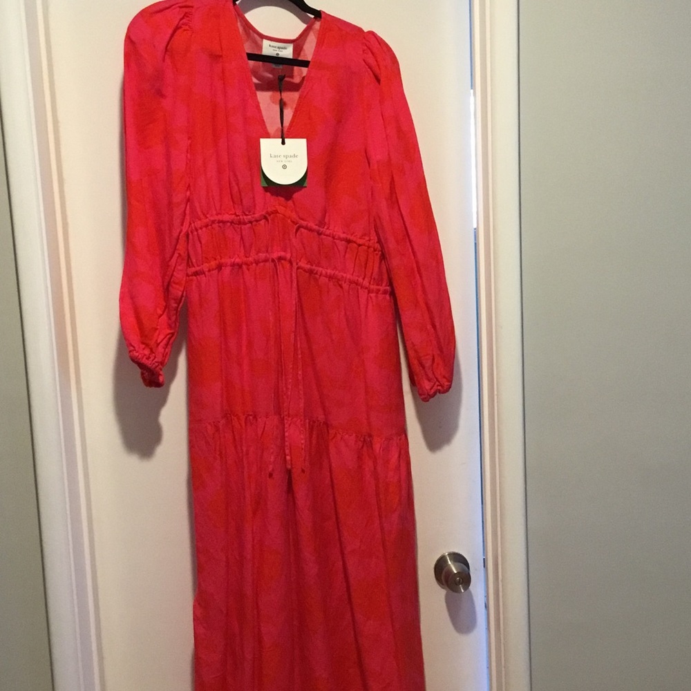 kate spade red-pink tiered V-neck maxi dress